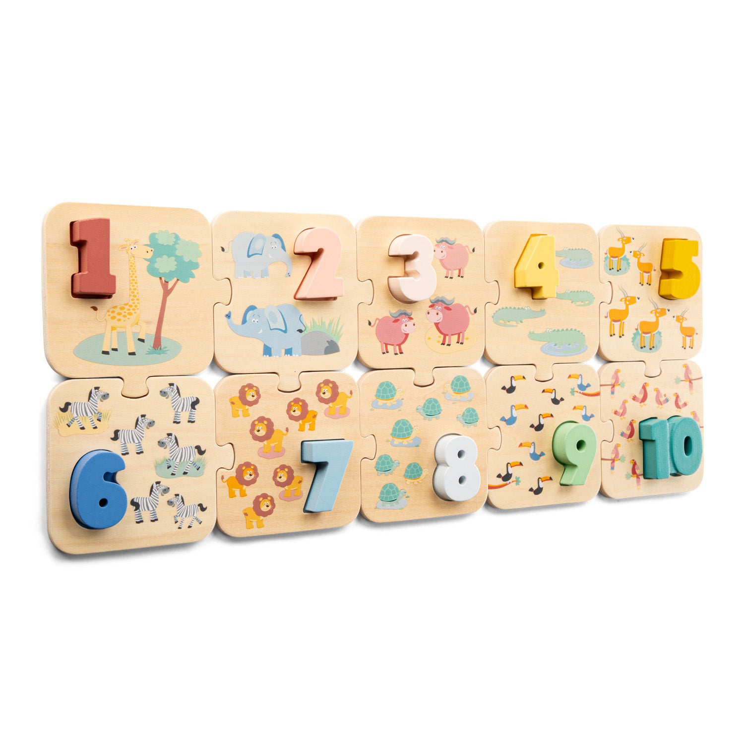 Wooden toy number puzzle - Safari - pastel for children by woet