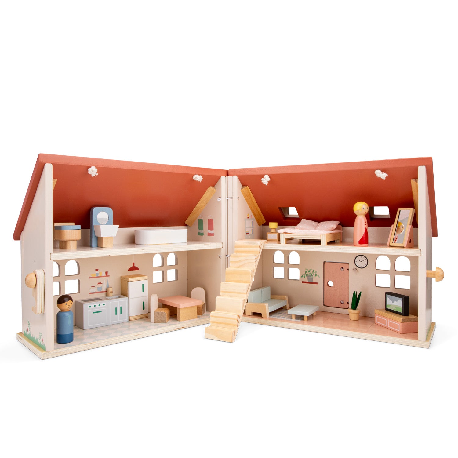 Wooden toy foldable dollhouse + furniture for children from woet